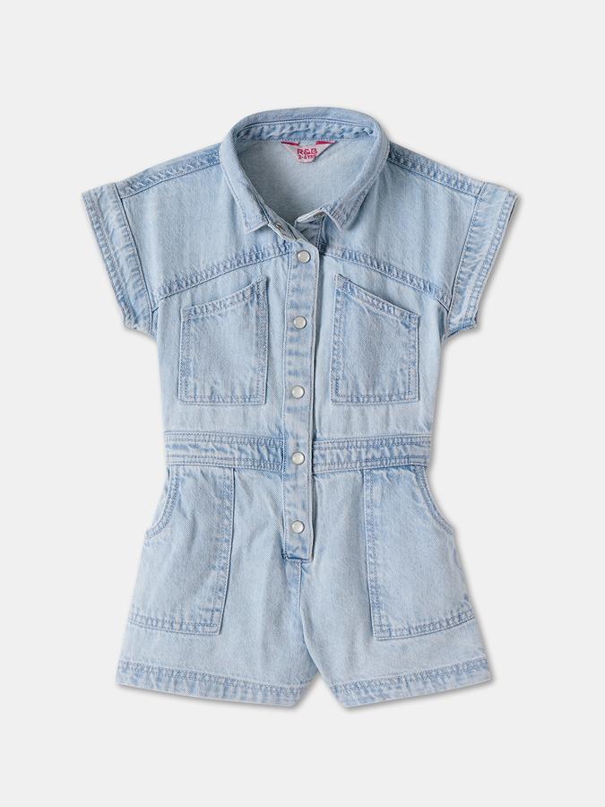 Faded Romper with Shirt Collar and Short Sleeves