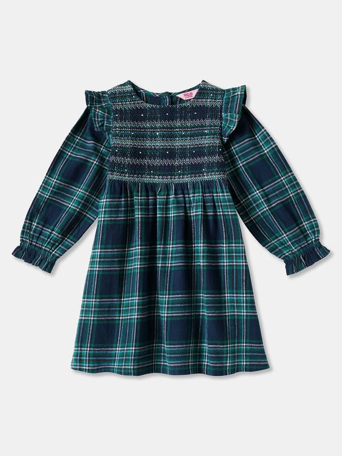 R&B Girls' Green Checked Dress