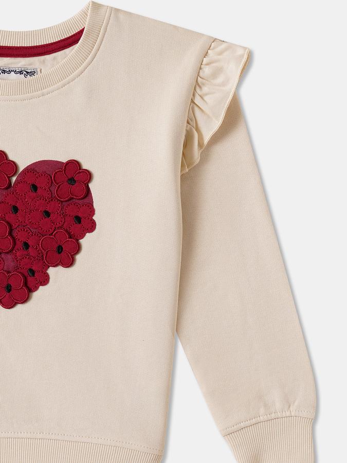 Girls Cotton Regular Fit Crew Neck Appliqu&eacute; Sweatshirt