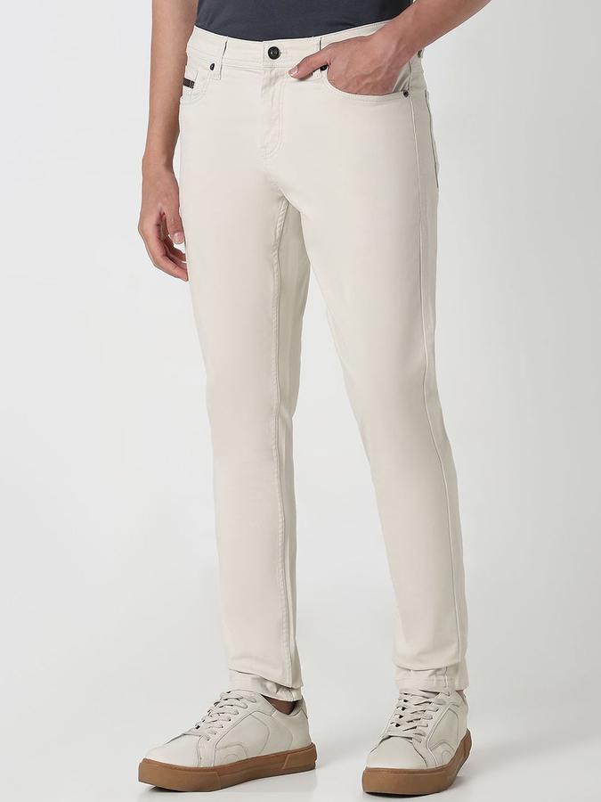 R&B Men Ivory Solid Skinny Fit Trousers