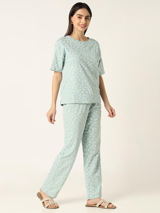 R&B Women Dusty Mint Floral Print Pyjama Set