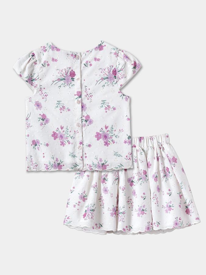 Girls Floral Print Cap Sleeve Woven Top and Skirt Set