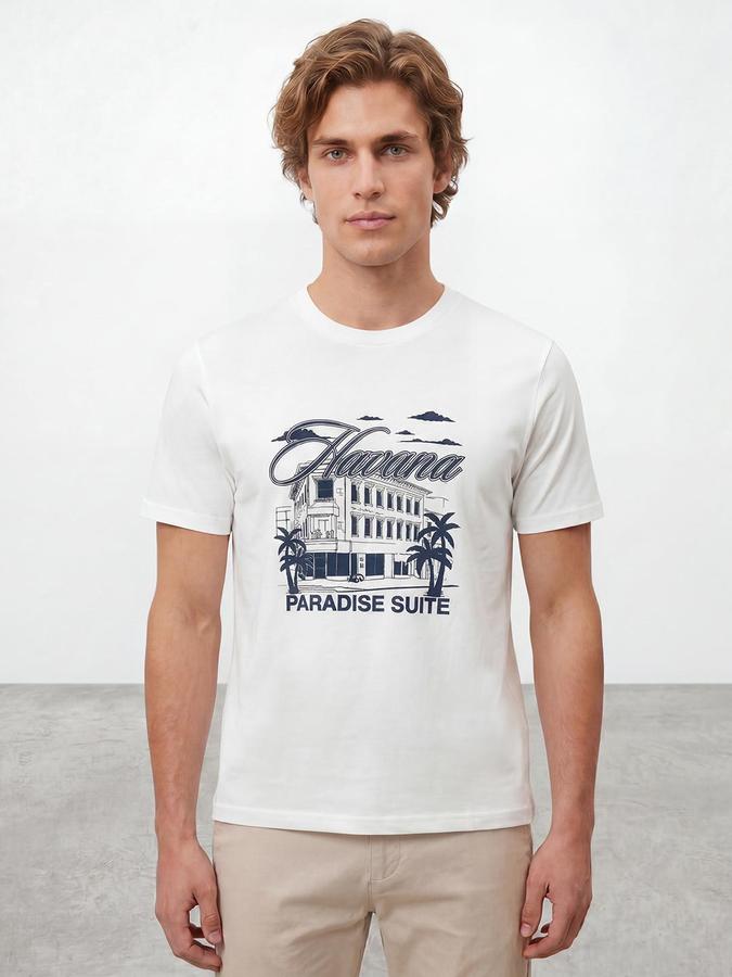 R&B Beige Men Printed Short Sleeves Tshirt