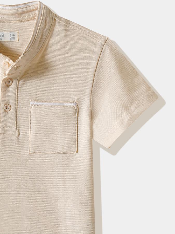 Boys Cotton Regular Fit Mandarin Collar Solid T-shirt