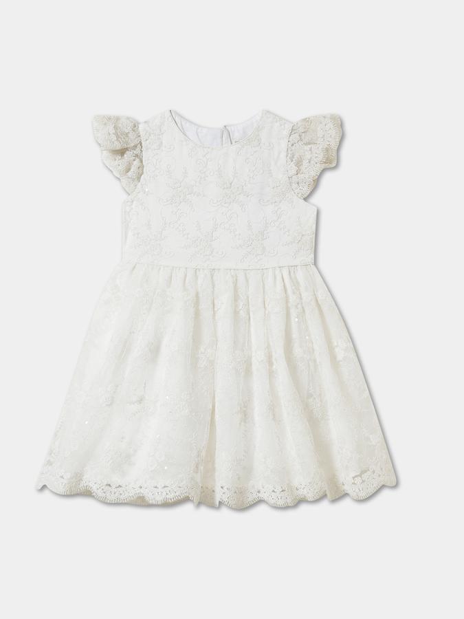 Girls Lace Ruffled Round Neck Fit and Flare Dress