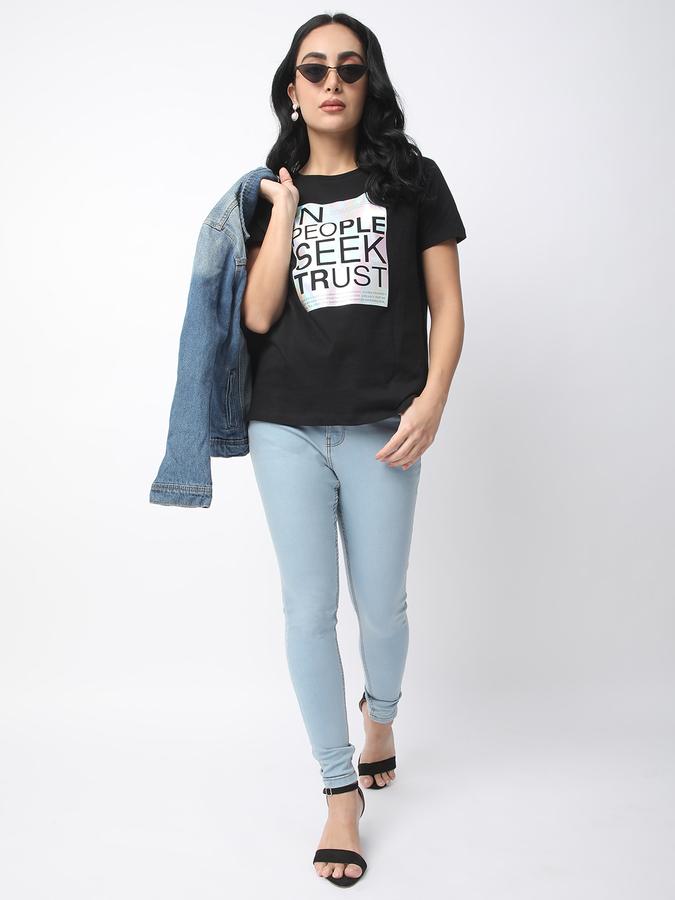 Women Cotton Regular Fit Crew Neck Graphic T-shirt