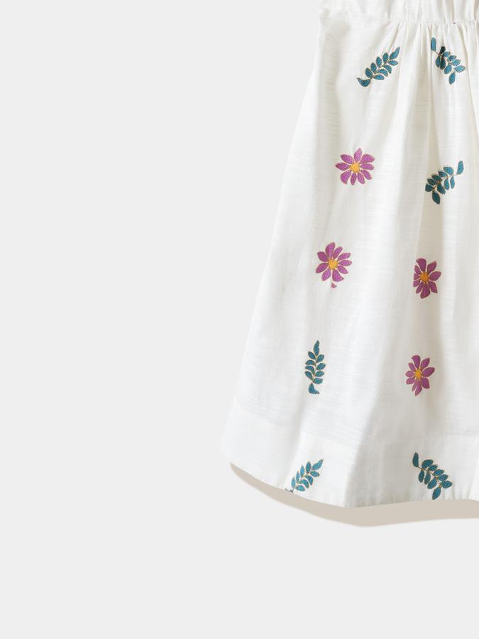 Girls Viscose Regular Fit Round Neck Embroidered Dress