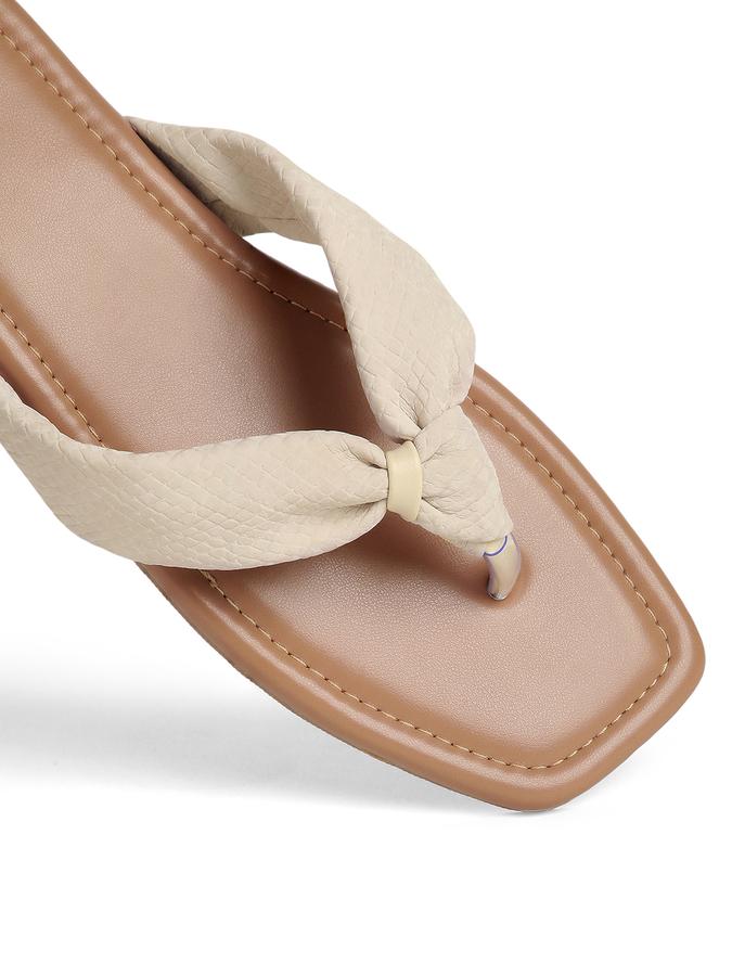 R&B Nude Women PU Solid Flat Sandals 