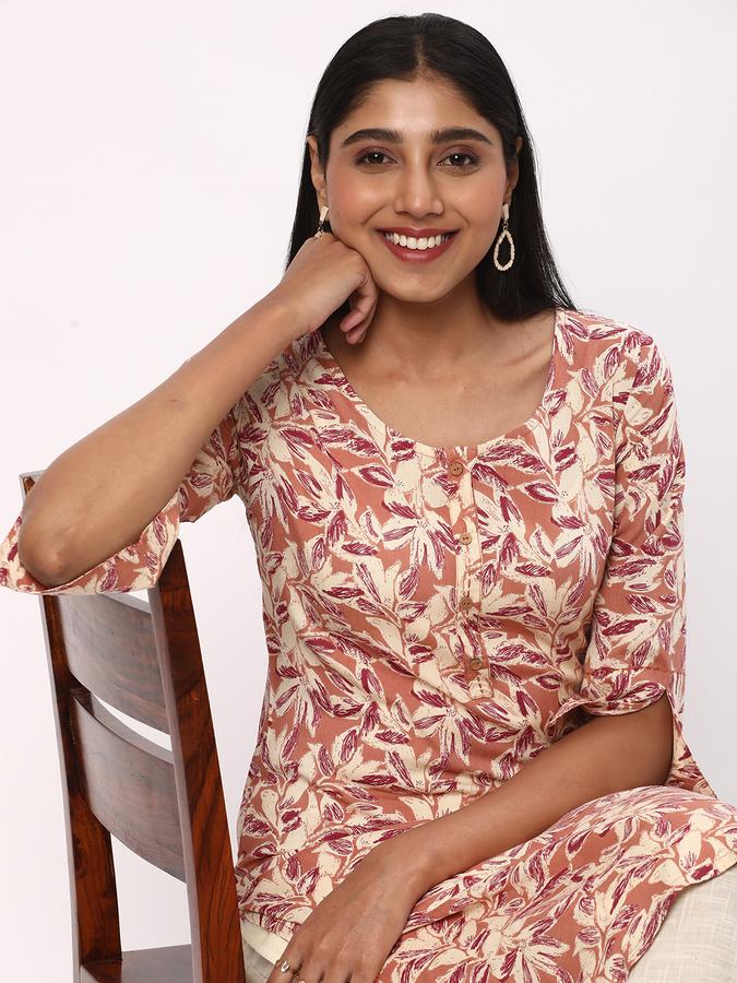 Women Leaf Print Straight Kurta data-index=