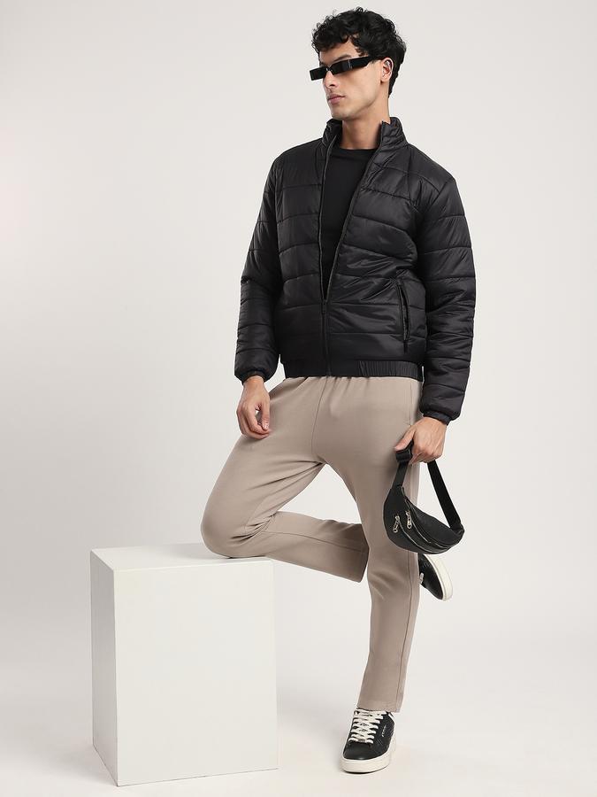 Men Polyester Regular Fit Quilted Puffer Jacket