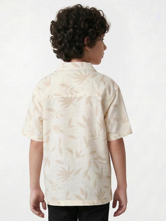 R&B Boys Beige Resort Collar Short Sleeves Floral Print Regular Fit Shirt