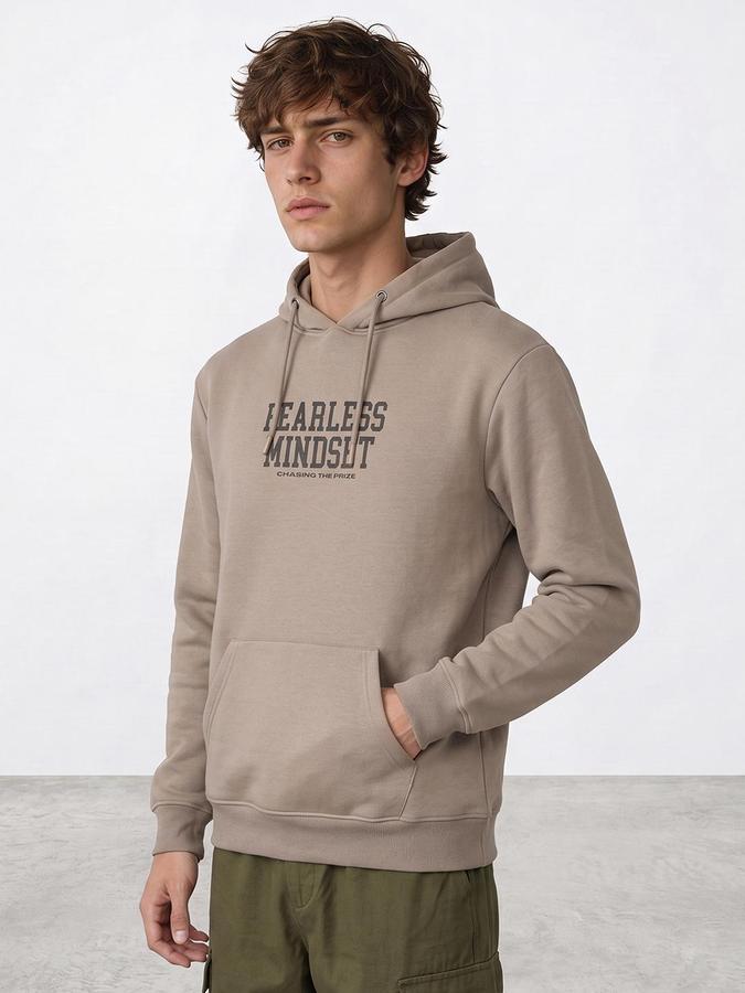 R&B Men Sand Typography Print Hooded Long Sleeves Sweatshirt