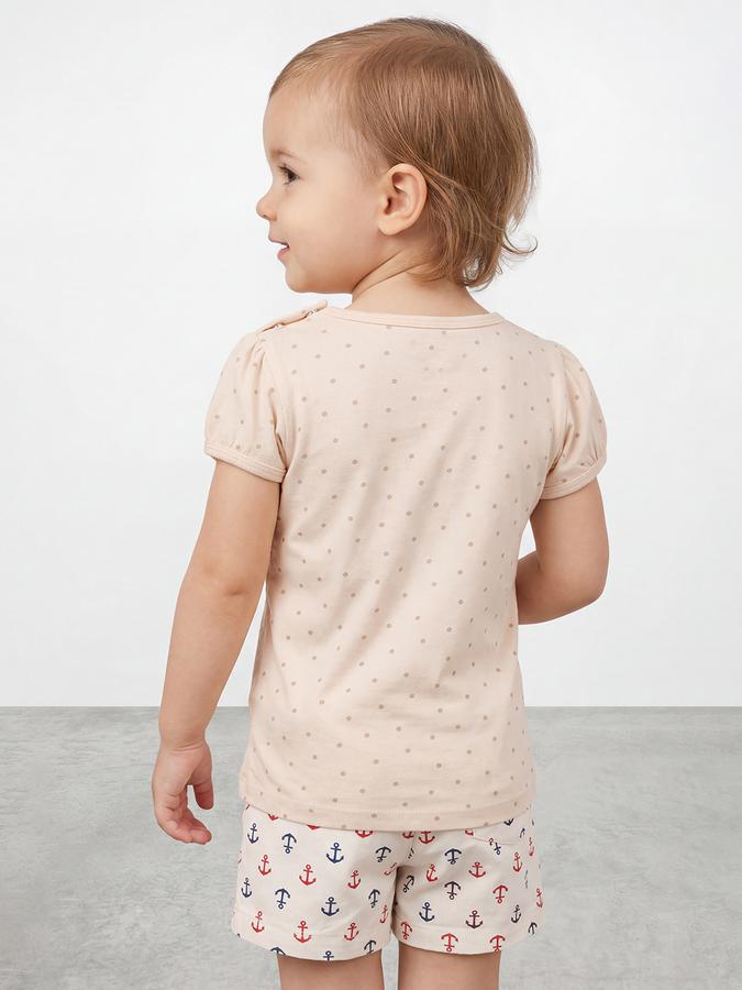 R&B Girls Beige Regular Fit Bow Printed Short Sleeve T-shirt
