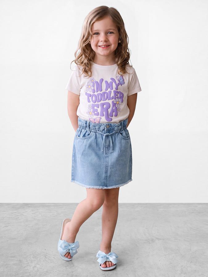 R&B Girls Cream Puff Typographic Print Short Sleeves Tshirt