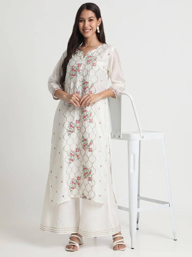 R&B Women's White Embroidered Kurta