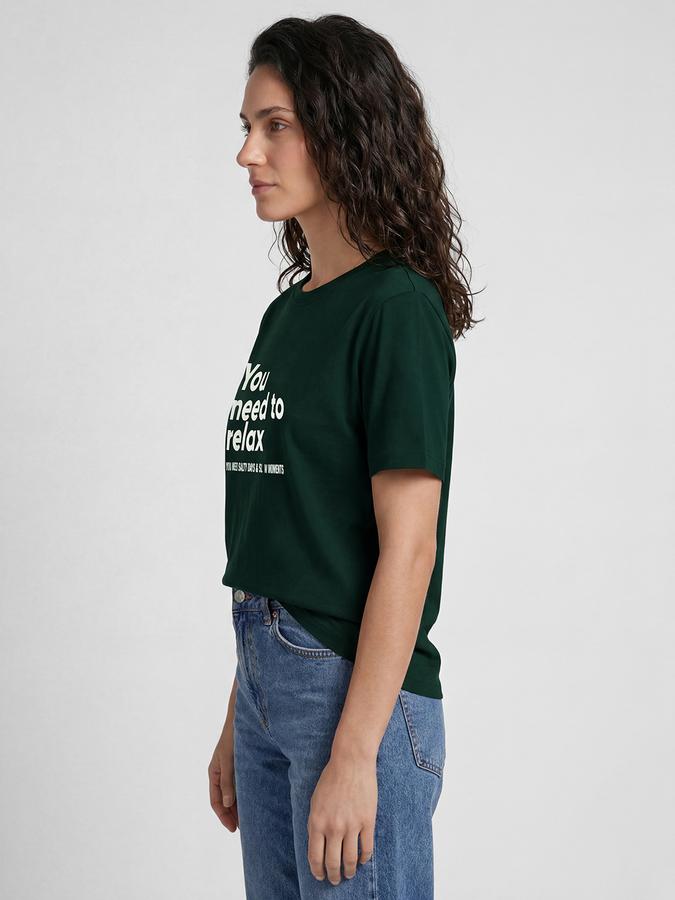 R&B Green Graphic Print Women Round Neck Regular Fit Short Sleeves T-Shirt 