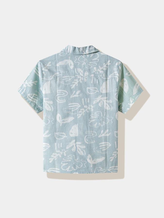 R&B Boys Blue Printed Half Sleeves Cuban Collar Shirt