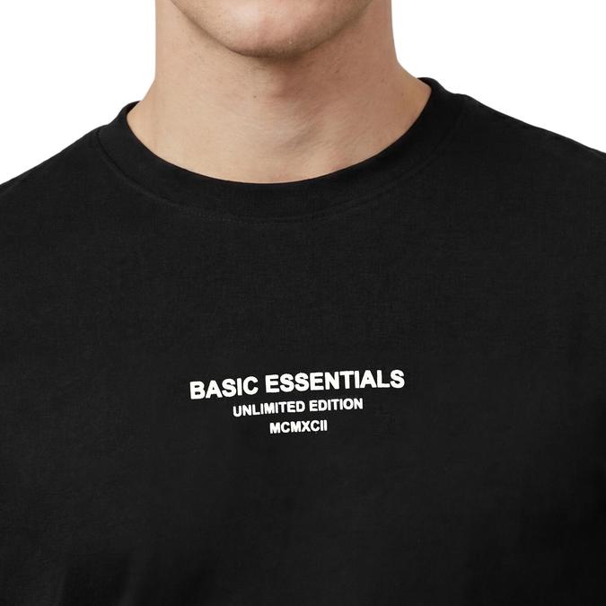 R&B Men Black Cotton Printed Round Neck T-Shirt