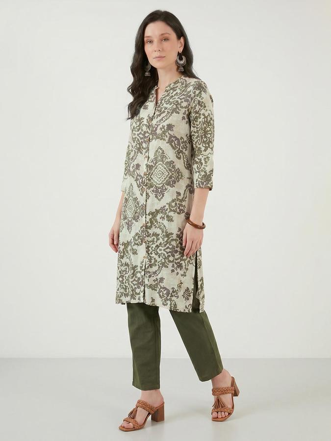 R&B Rayon Off White Printed Mandarin Collar Women Kurtas