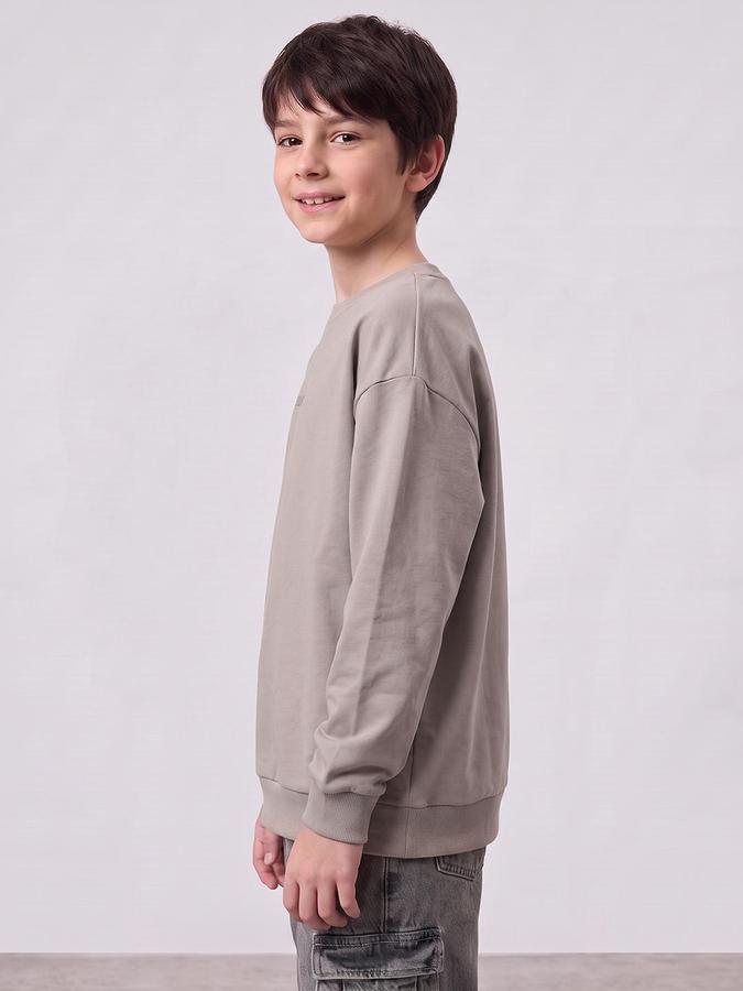 R&B Boys Beige Typography Print Long Sleeves Round Neck Pure Cotton T-Shirt
