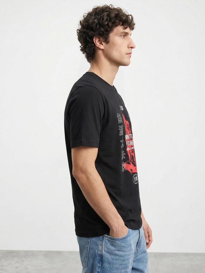 R&B Black Men Printed Short Sleeves Tshirt