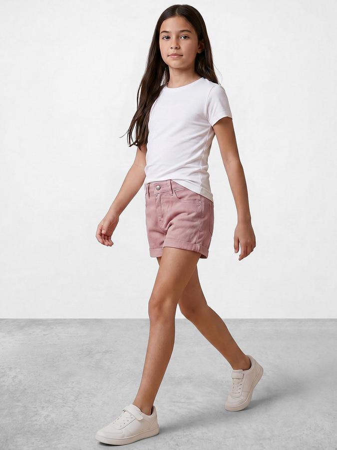 R&B Girl's Pink Regular Fit Above Knee Denim Shorts