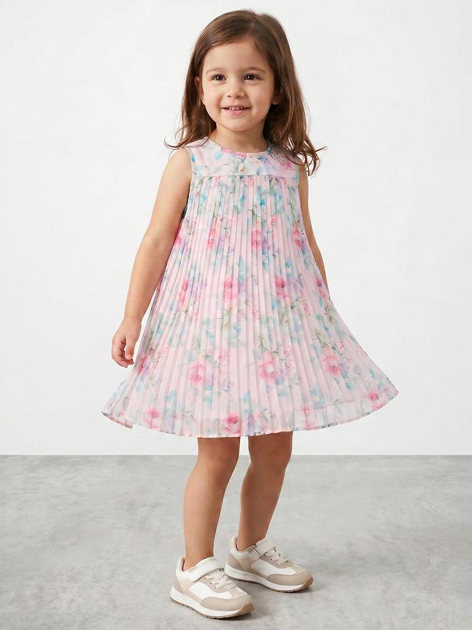 R&B Pink Polyester Printed Girls Dresses