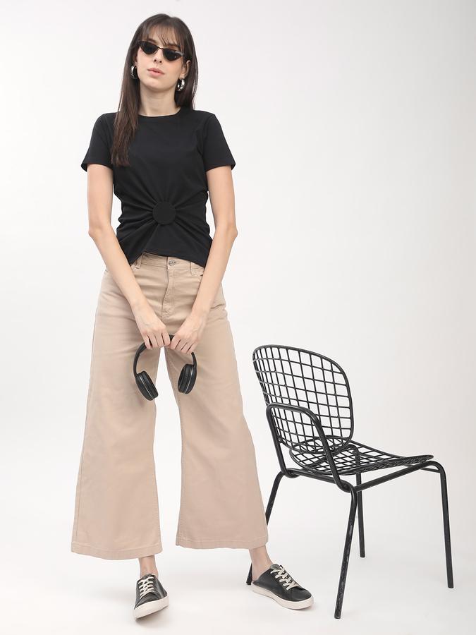 Women Cotton Fitted Round Neck Twist-Front T-shirt