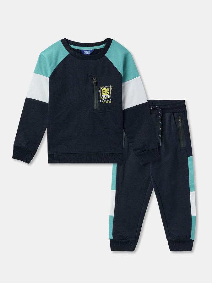 Boys Colorblock SweaT-Shirt with Joggers Fashion Set