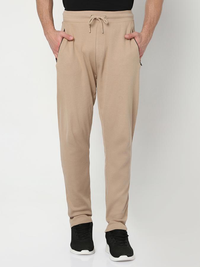 Men Cotton Tapered Fit Drawstring Waist Open Hem Trackpants