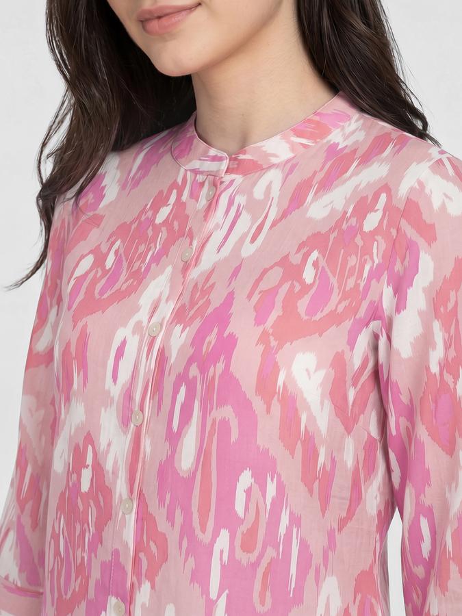 R&B Pink Printed Women Three-Quarter Sleeves Mandarin Collar Kurta