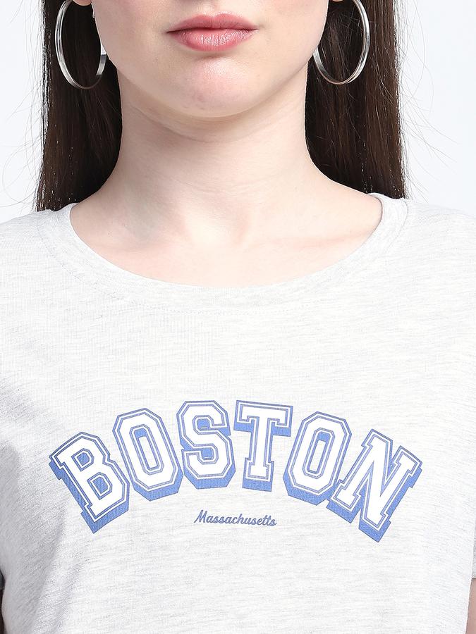 Women Cotton Regular Fit Crew Neck Slogan T-shirt