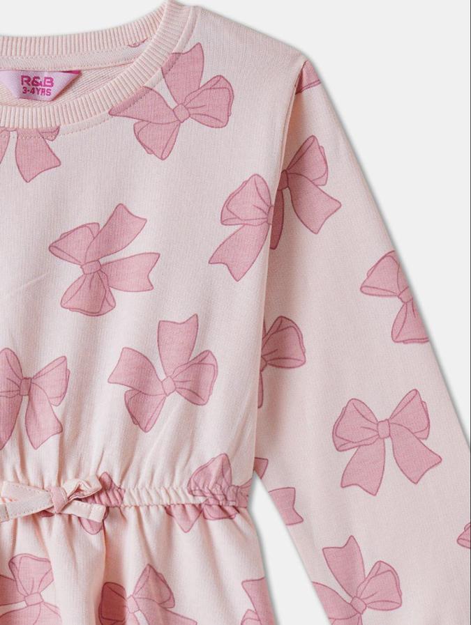 R&B Orange Conversational Printed Girls Long Sleeves Dress