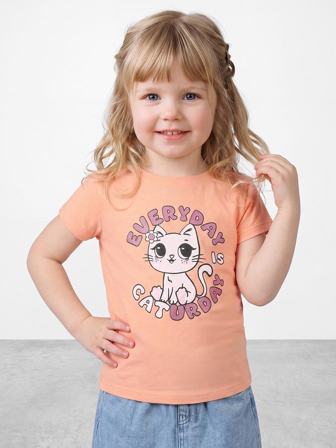 R&B Girls Orange Graphic Print Short Sleeves Tshirt