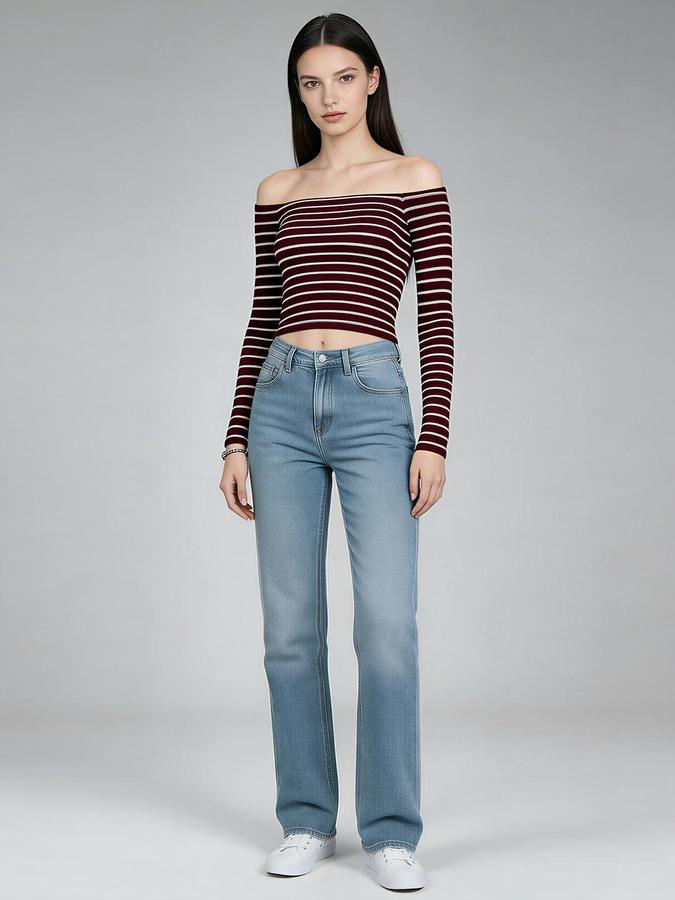 R&B Maroon Self Designed Women Fitted Top 