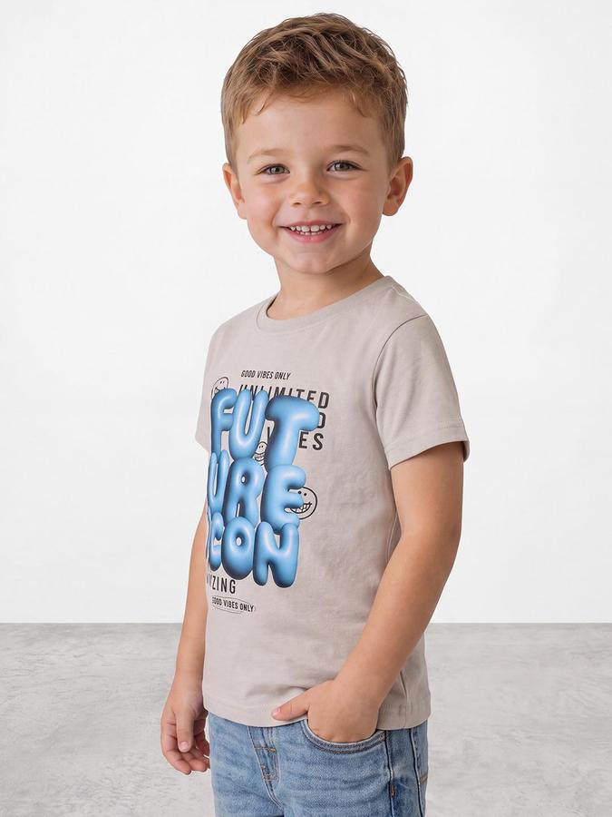 R&B Boys Grey Short Sleeve Round Neck 3D Graphic Print T-Shirt