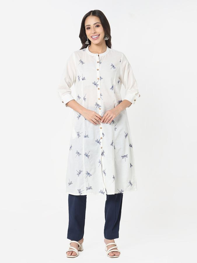 Women's regular fit dragon fly embroidered princess panel solid kurta  image number 1