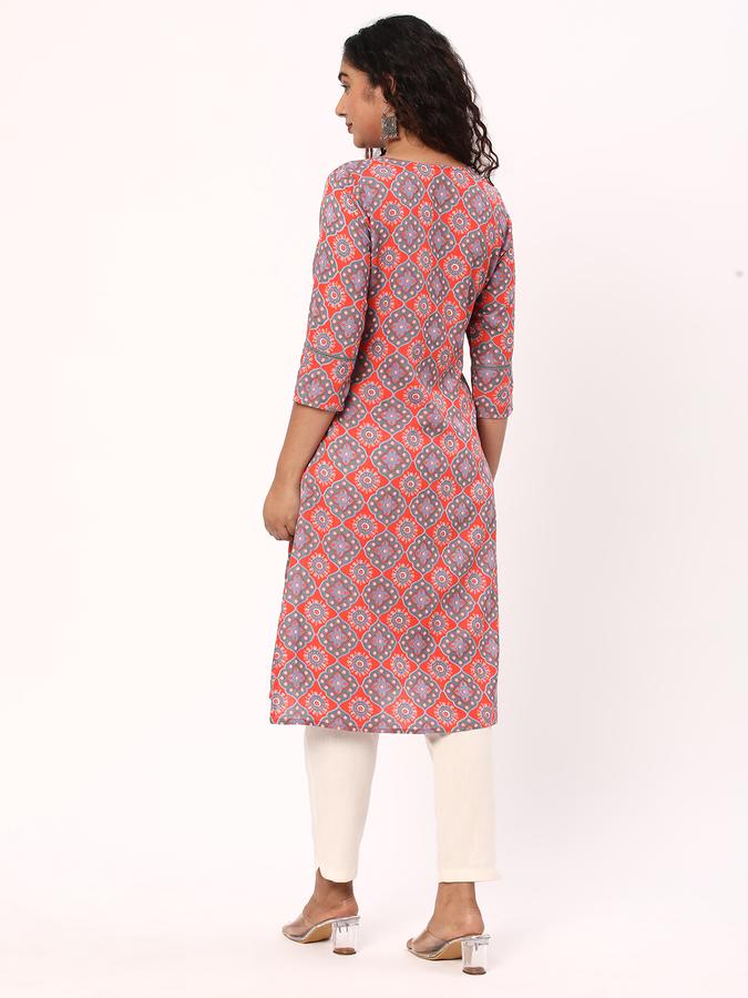 R&B Women's Printed Regular Straight Kurta 3-Q Sleeves image number 2