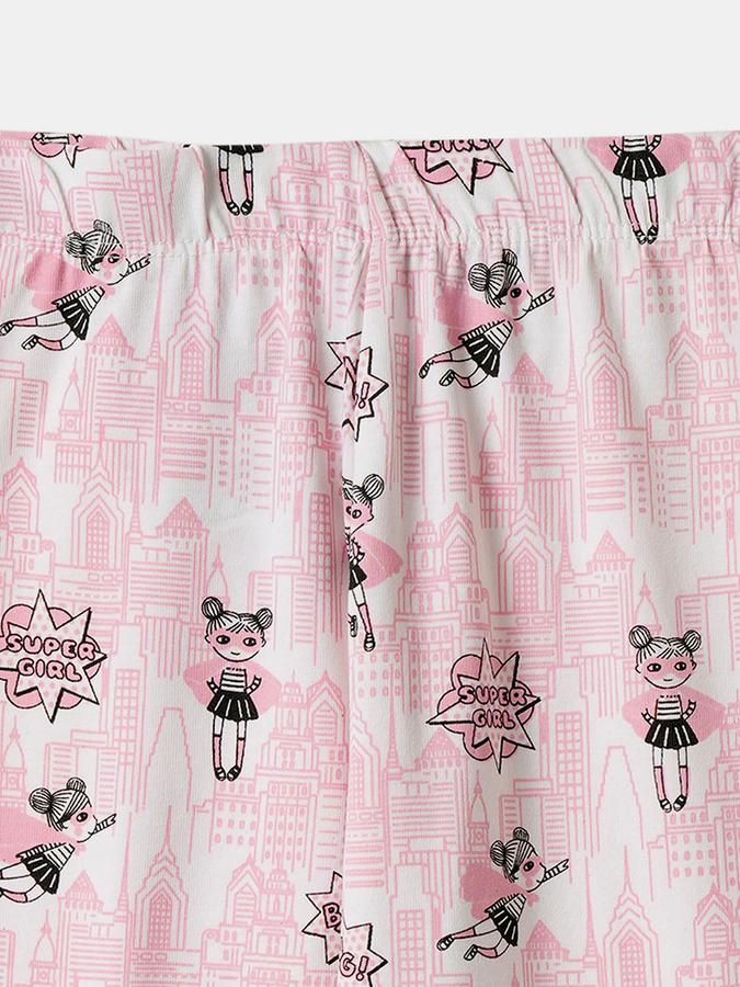 Girls Cotton Skinny Fit Elastic Waist Graphic Leggings