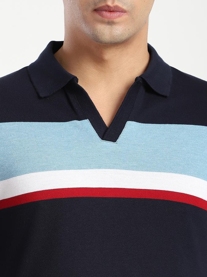 Men Cotton Blend Regular Fit Polo Striped T-shirt