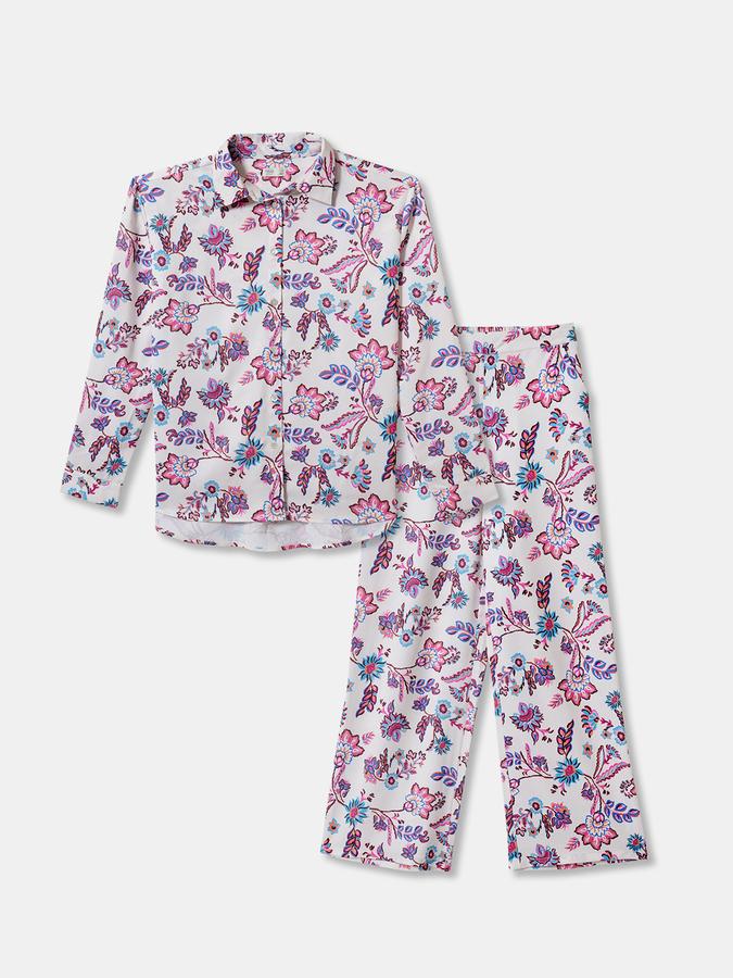 Girls Floral Print Full Sleeve Woven Shirt with Trousers Set