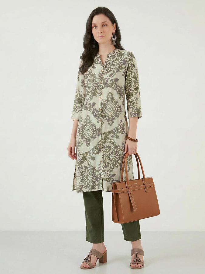 R&B Rayon Off White Printed Mandarin Collar Women Kurtas