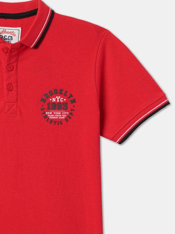 Boys Typographic Print Relaxed Fit Polo T-Shirt image number 2