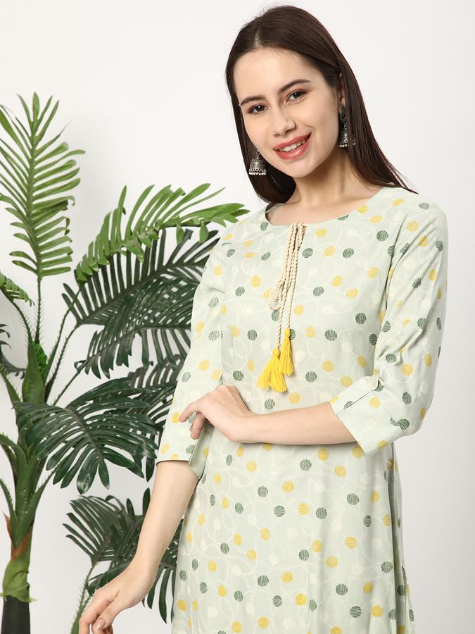 Women Rayon Regular Fit Tie Up Neck Printed Kurta
