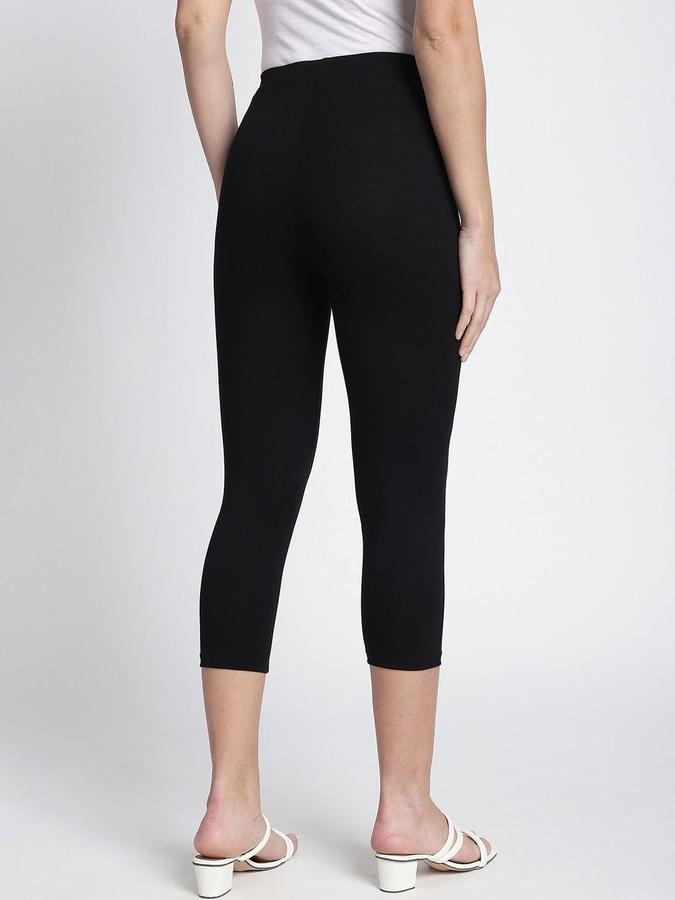 R&B Women Black Solid Calf Length Leggings