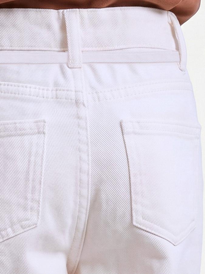 R&B Girls White Wide Leg Solid Mid-Rise Cotton Trouser