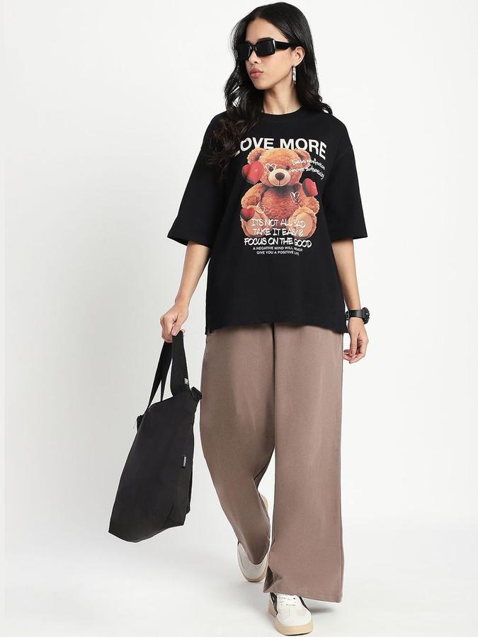 Women Cotton Oversized Fit Crew Neck Graphic T-shirt