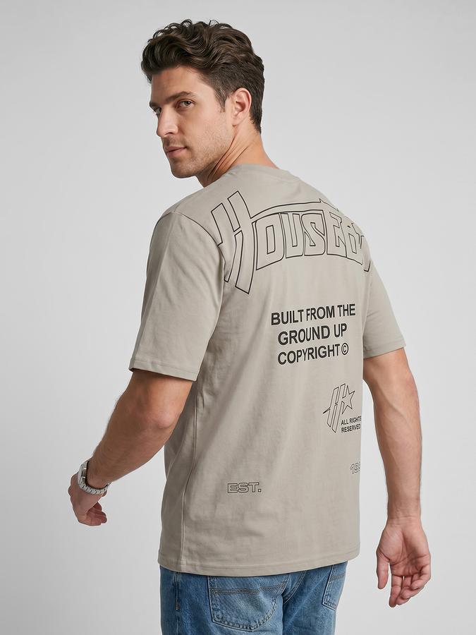 R&B Beige Typography Men Round Neck Relaxed Fit Short Sleeves T-Shirt 