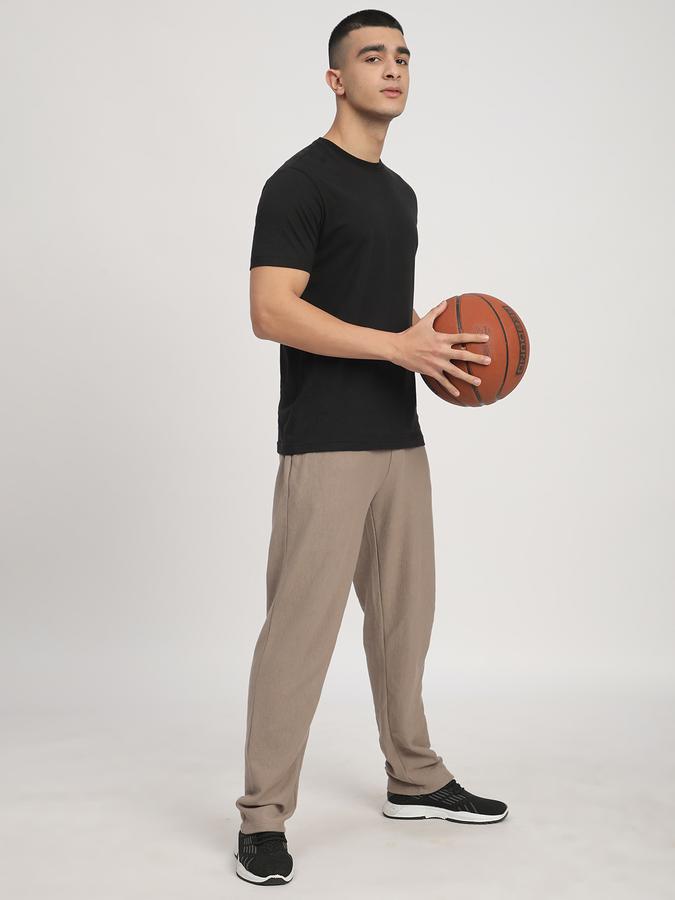 Men Cotton Regular Fit Drawstring Waist Open Hem Trackpants