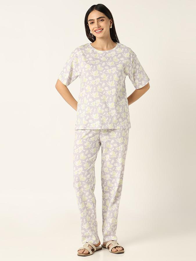 R&B Women Light Purple Floral Print Pyjama Set